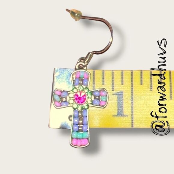 Bundle Sale 3 for $15 | Handcrafted Pastel Multi-Color Cross Earrings - Picture 4 of 7